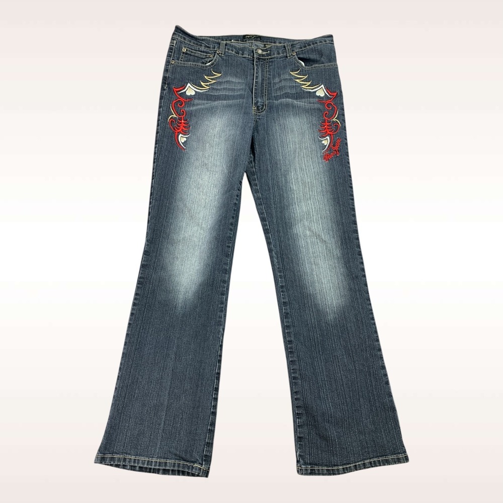 Paco Jeans Womens‎ 33x31 Blue Bootcut Stretch Embroidered Wings Western Y2K - Picture 4 of 15